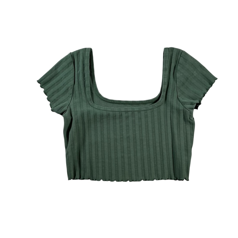 OFFLINE by Aerie OG Original Ribbed Crop Top Green Size Medium Square Neck